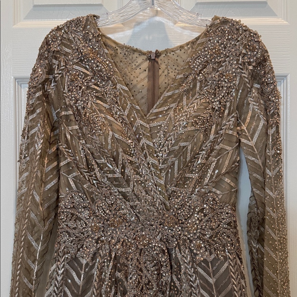 Mac Duggal 20189 Embellished Illusion Long Sleeve Wrap Over A Line Gown Sz 4 NWT - Picture 6 of 14